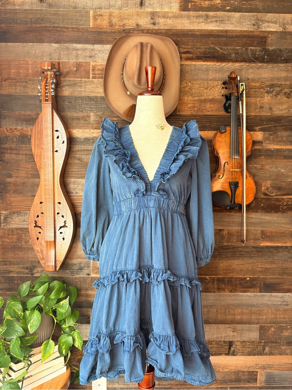 Blue Ruffle V-Neck Mini Dress - Picture 2 of 5